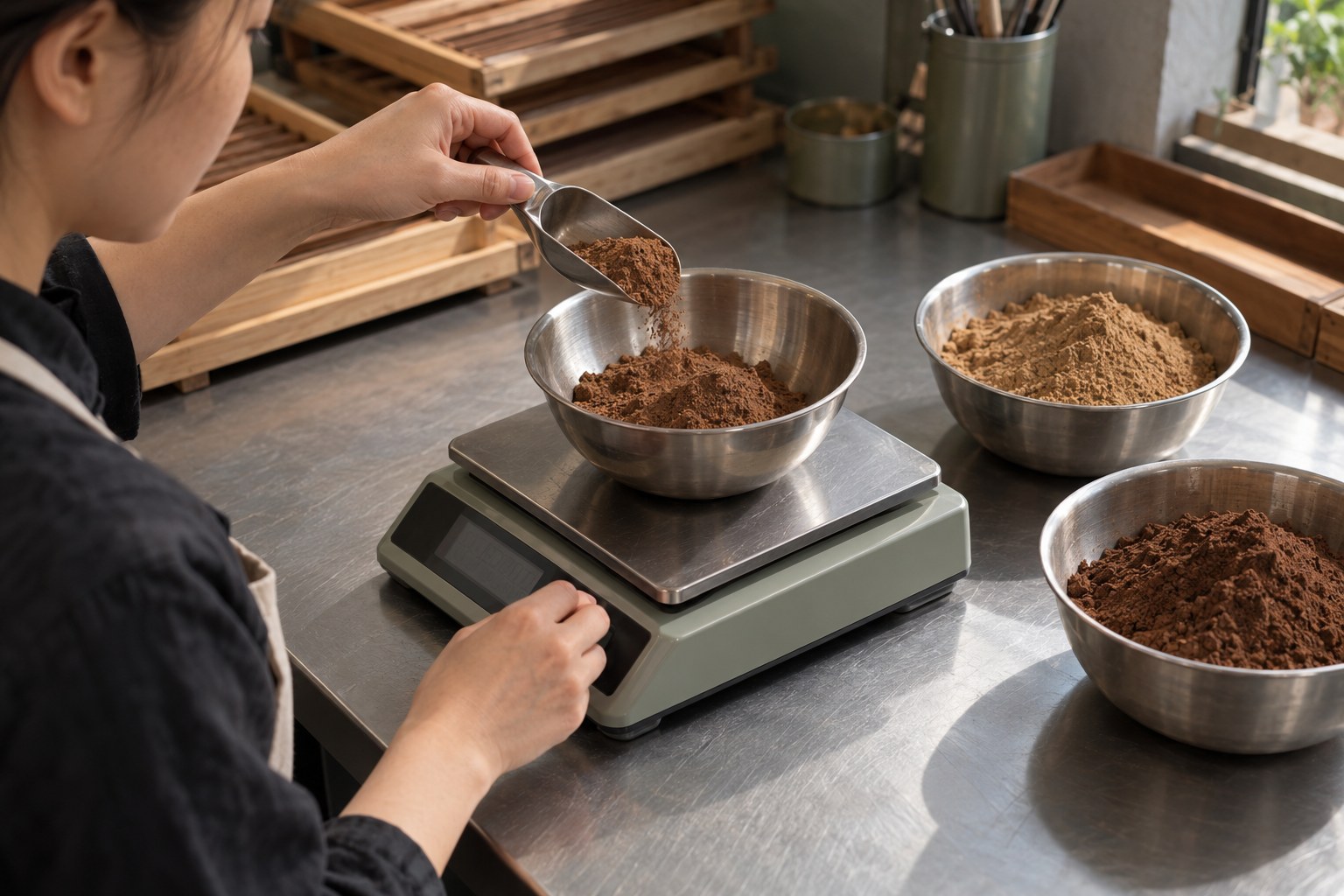 Each ingredient is weighed before blending.